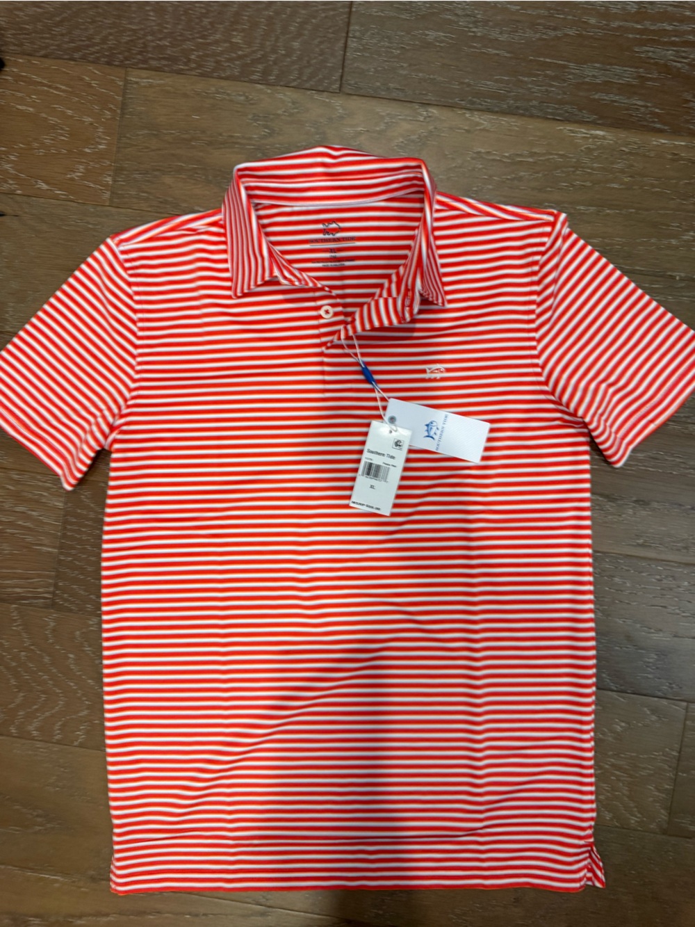 Southern Tide Red & White Striped Short Sleeve Polo